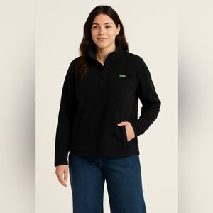 LL Bean Women's Black Synchilla Pop Over B
1/4 Button Top Zip Pockets Sz M GUC